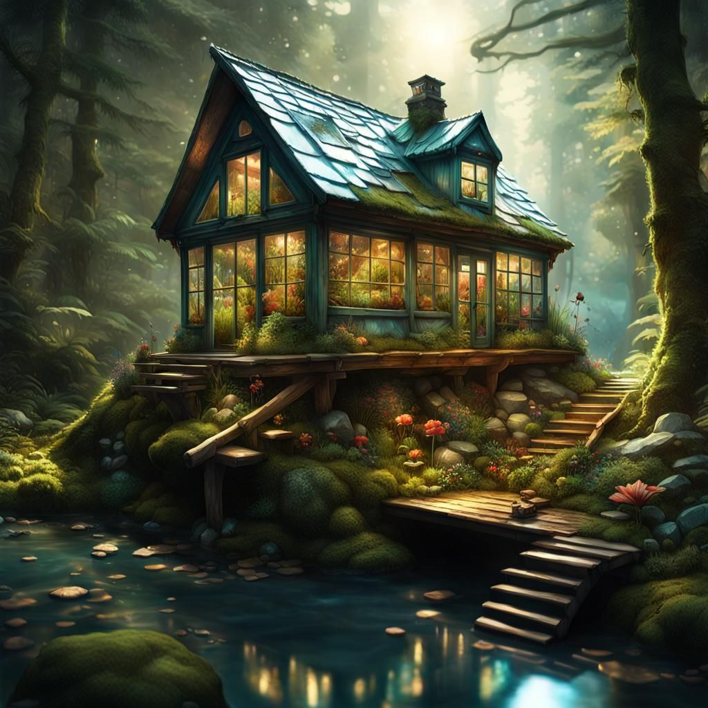 Terrarium with Cabin: Fantasycore Masterpiece in Glass