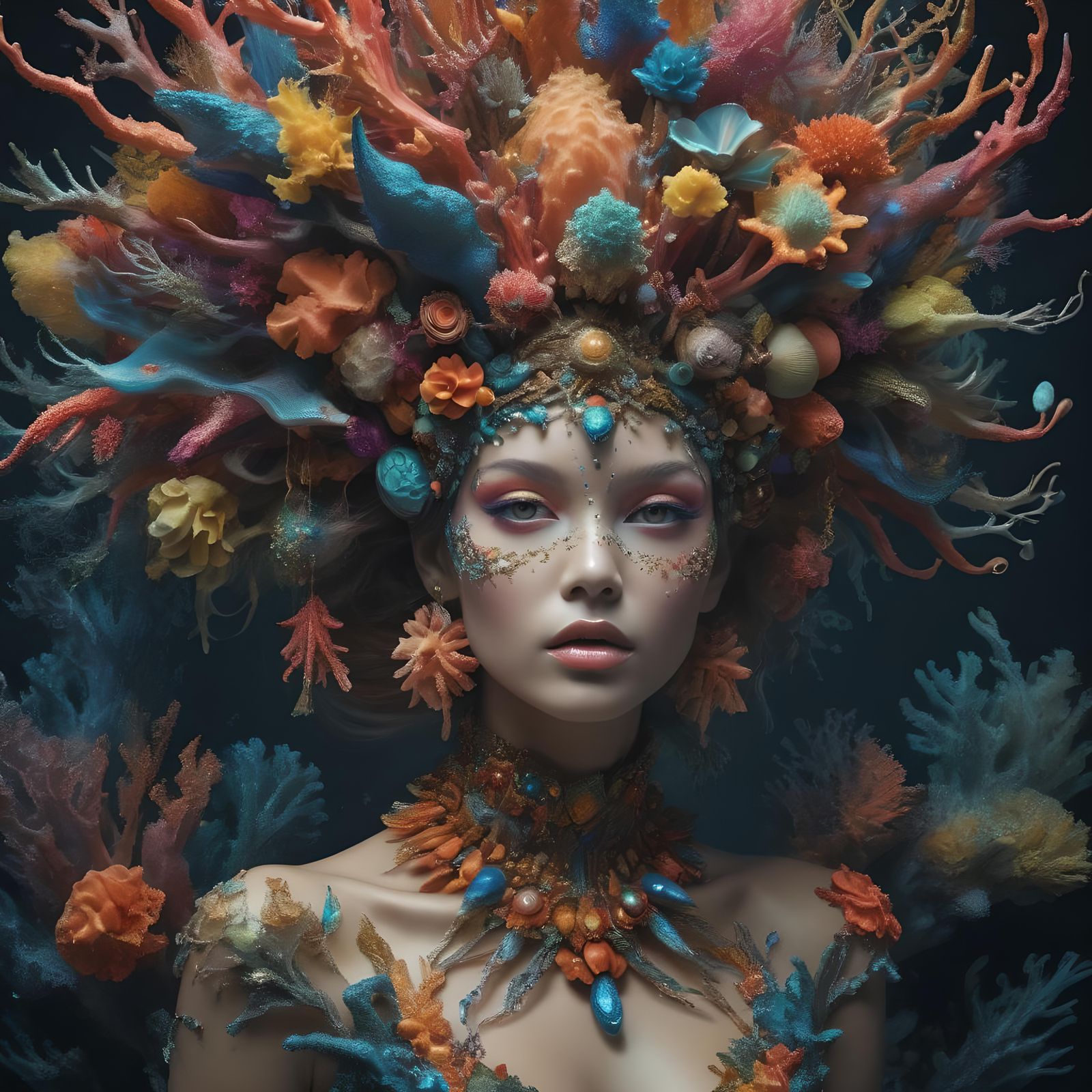 Woman Adorned with Coral in Surrealist Style
