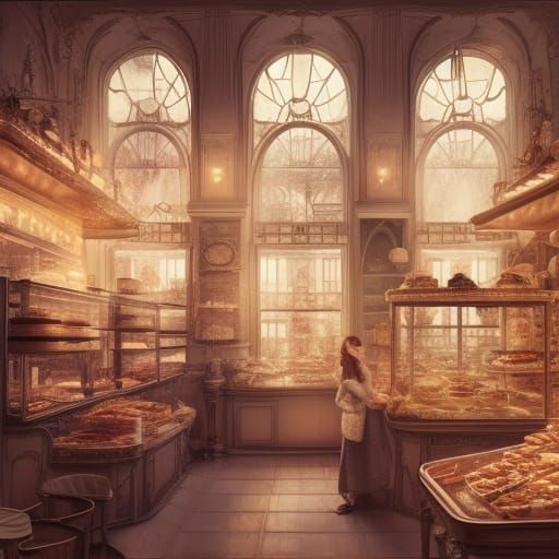 Parisian Patisserie Display in Bright Pop Art Style