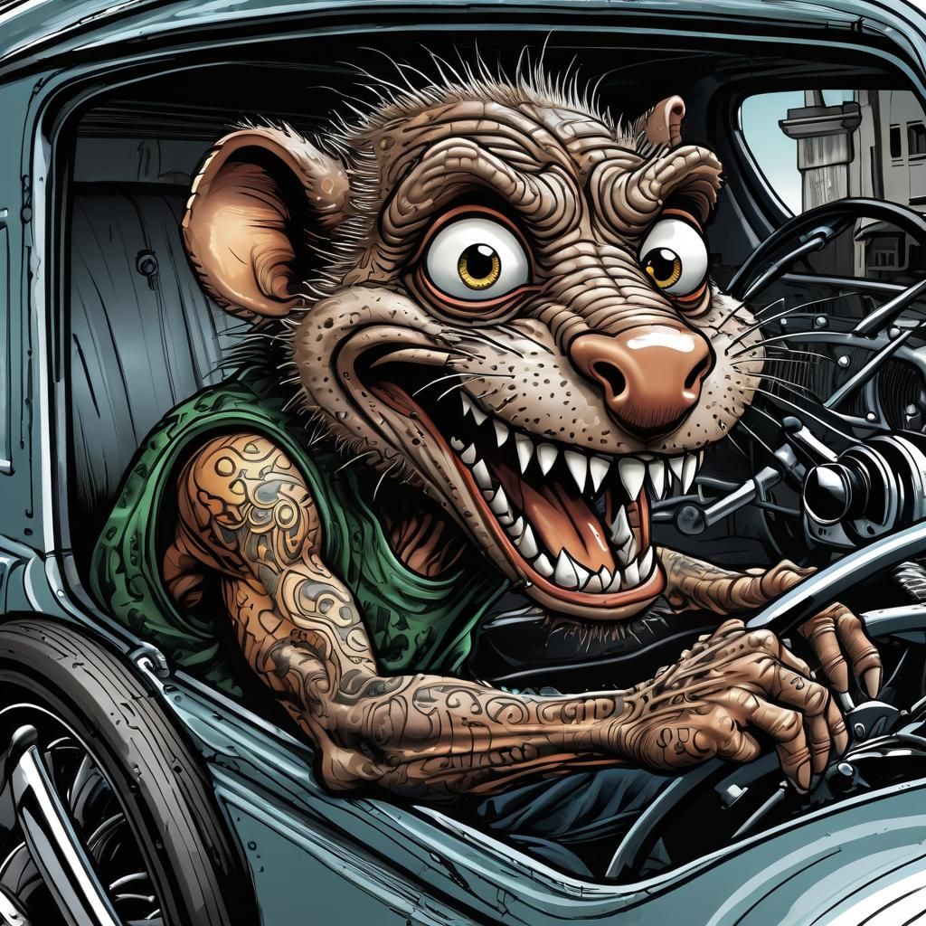 Ratfink Rat Hotrod in Ed Roth Style Illustration