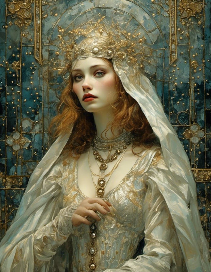 Aristocratic Woman in Mystical Chamber, Pre-Raphaelite Style