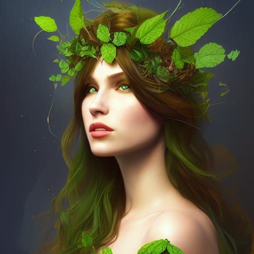 Poison Ivy Headdress Portrait in Detailed Splash Art