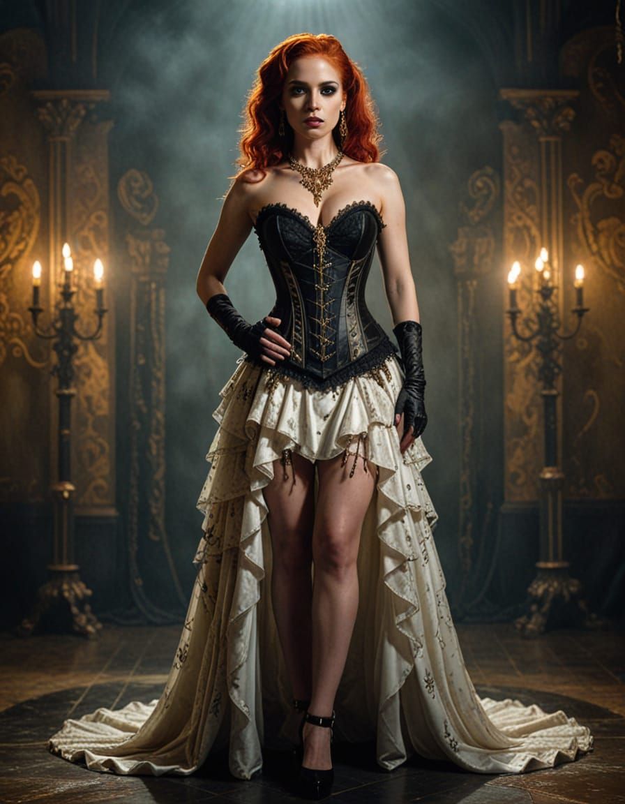 Gothic Sci-Fi Redhead in Corset Wedding Dress