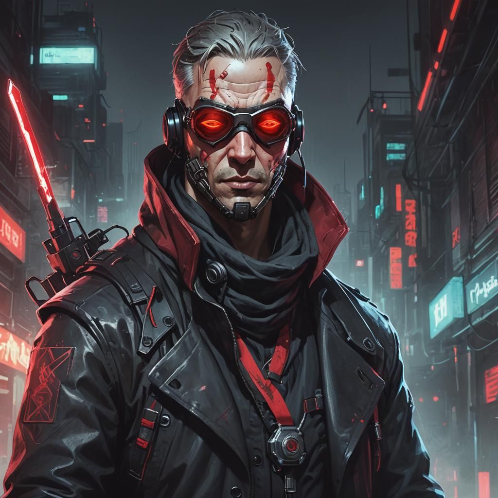Cyberpunk Character Portrait: Hank with Floating Hands