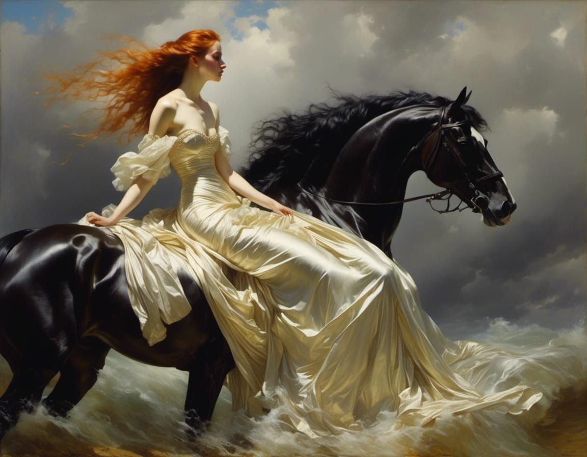 woman on a dark horse