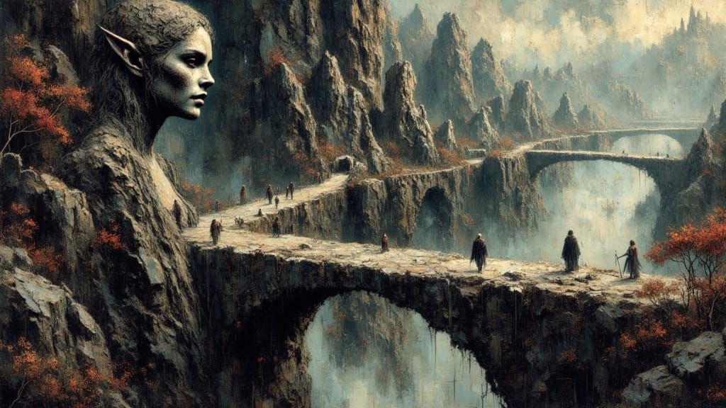 Elven City on Cliff with Colossal Bridge