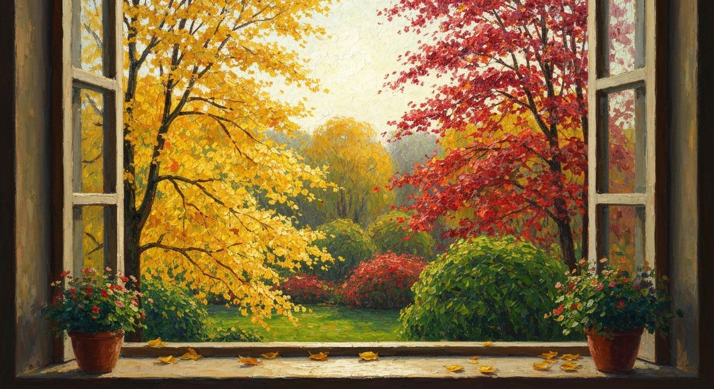 Impressionist Autumn Garden View from Window