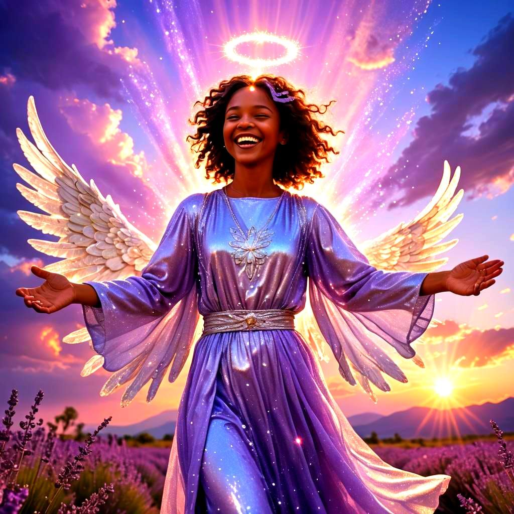 Sparkling Angel Praising in Lavender Sunset