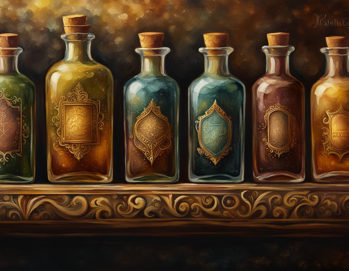 Magical Potions in Sfumato Oil Painting Style