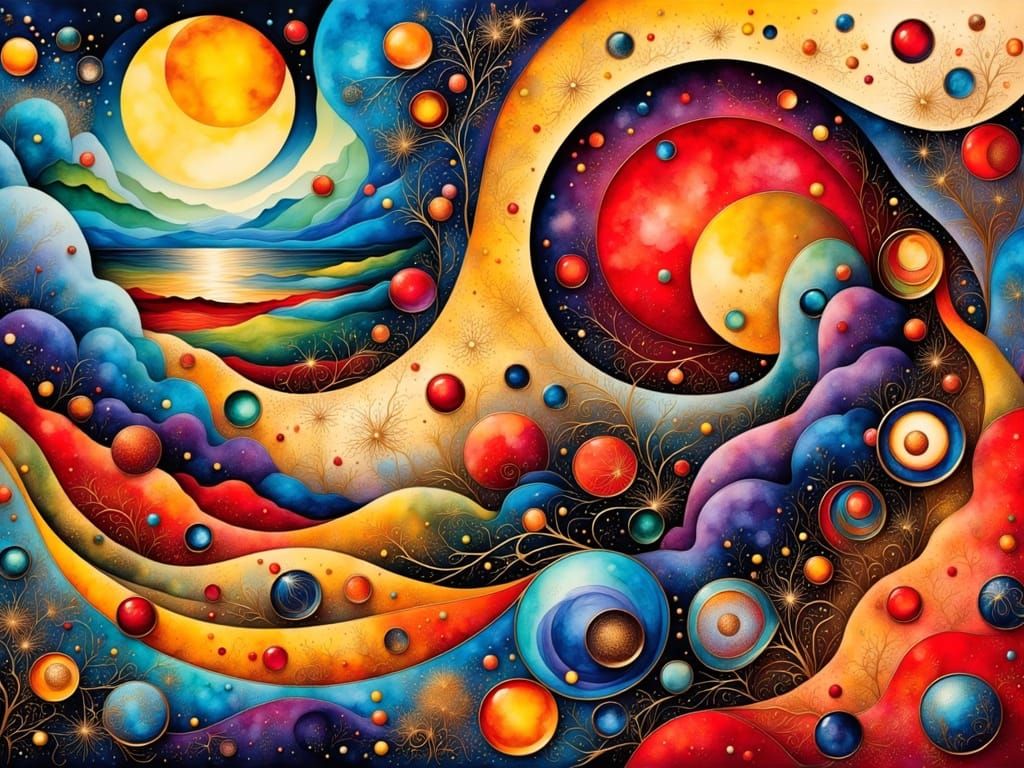 Surrealist Bauhaus Landscape in Vibrant Colors