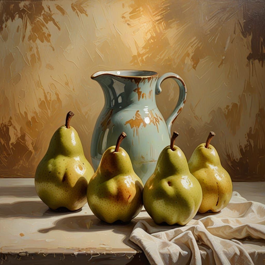 Still Life: Three Pears in Oil Painting Style