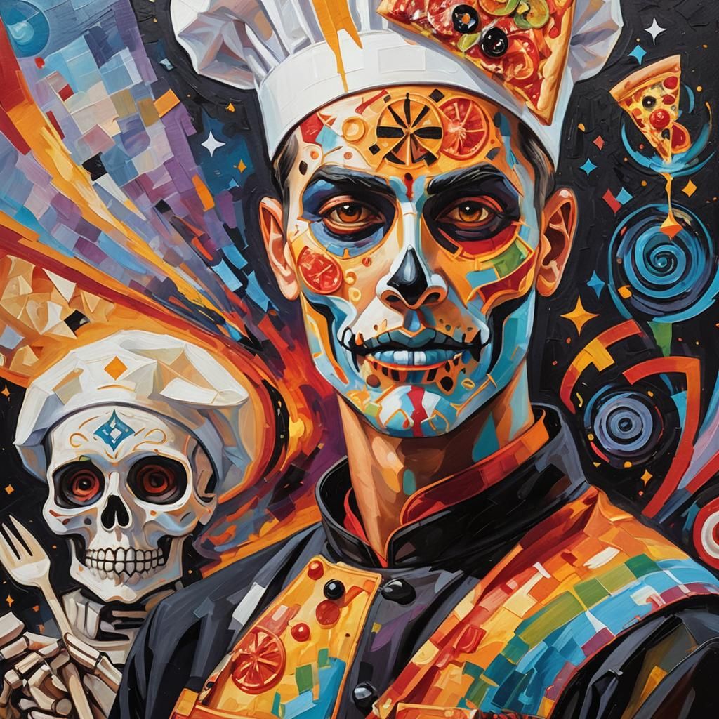 Cubist Chef's Tarot Pizza in Fauvist Style