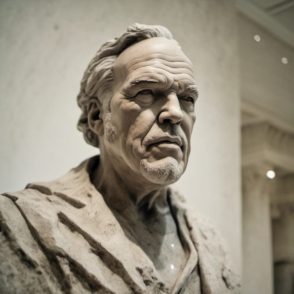 Photorealistic Stone Bust Sculpture in Art Gallery