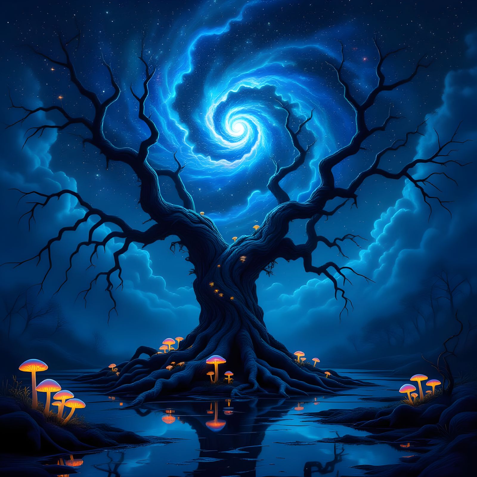 Ancient Tree Reaching for Starry Sky