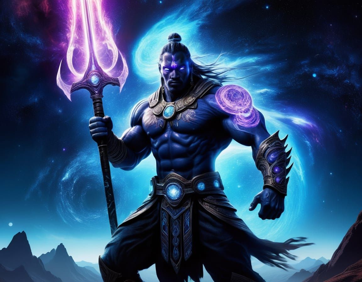 Mystical Warrior Spewing Fire on Barren Mountaintop