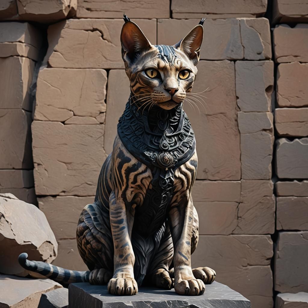 Glowing Marble Sphinx Cat Masterpiece in Vibrant 8K Resoluti...