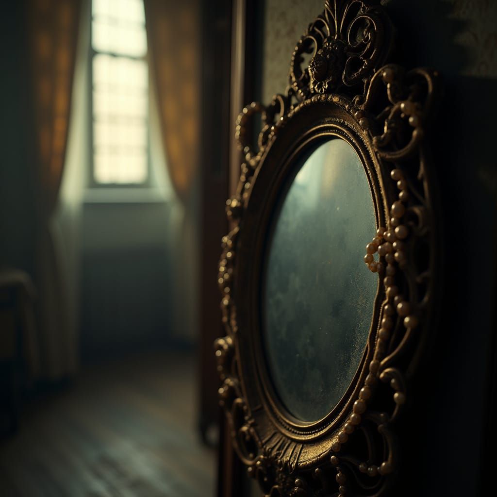 Antique Mirror in Cinematic Attic Lighting