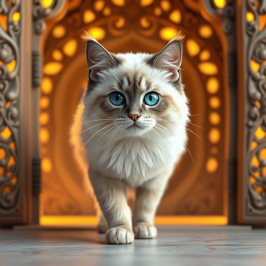 Anime-Inspired Siamese Cat Walks Through a Detailed Cat Door