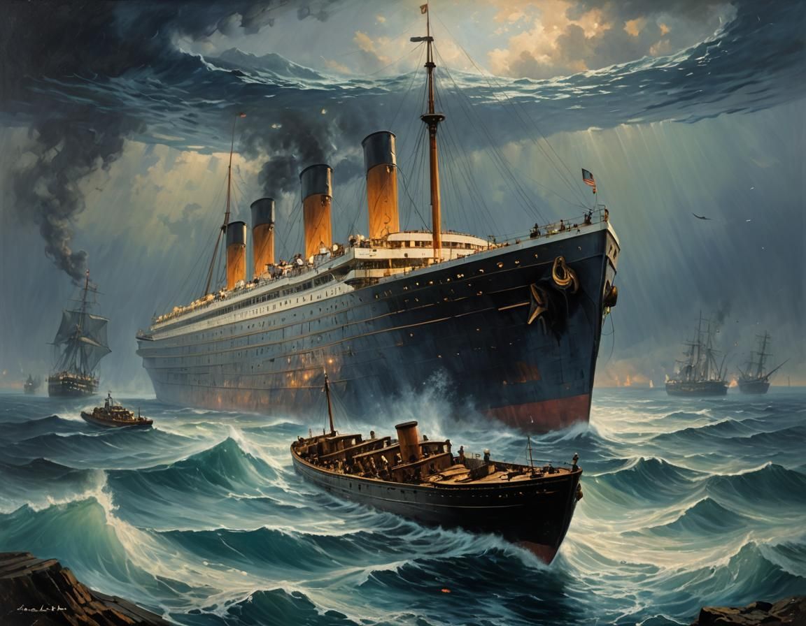 Sunken Titanic Oil Painting in Gurney Style