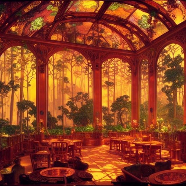 Enchanting Forest Tavern in Art Nouveau Style