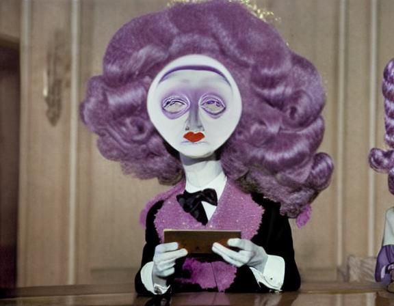 Purple Haired Girl With Strange Little Face