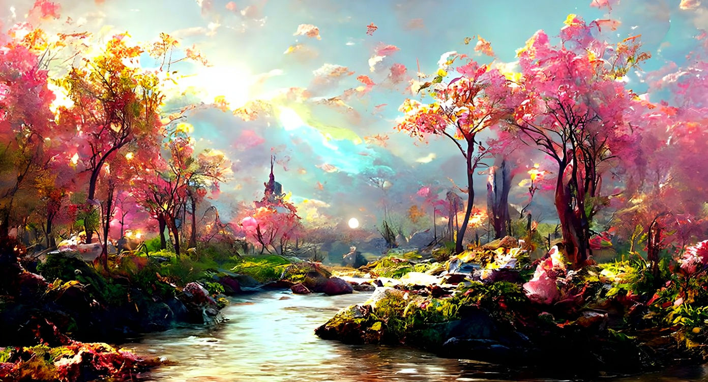 Ethereal Pink Forest Landscape Painting
