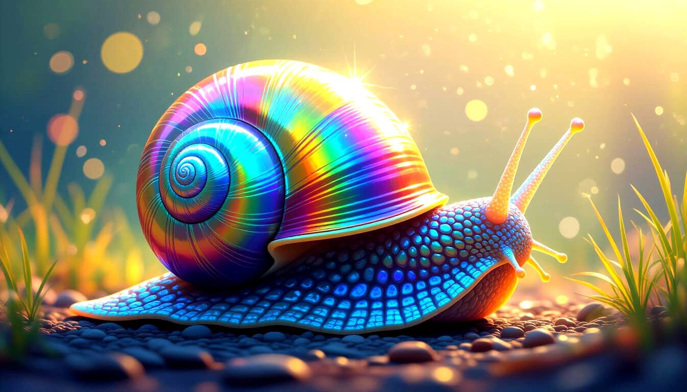 Iridescent Snail with Rainbow Shell: Digital Art