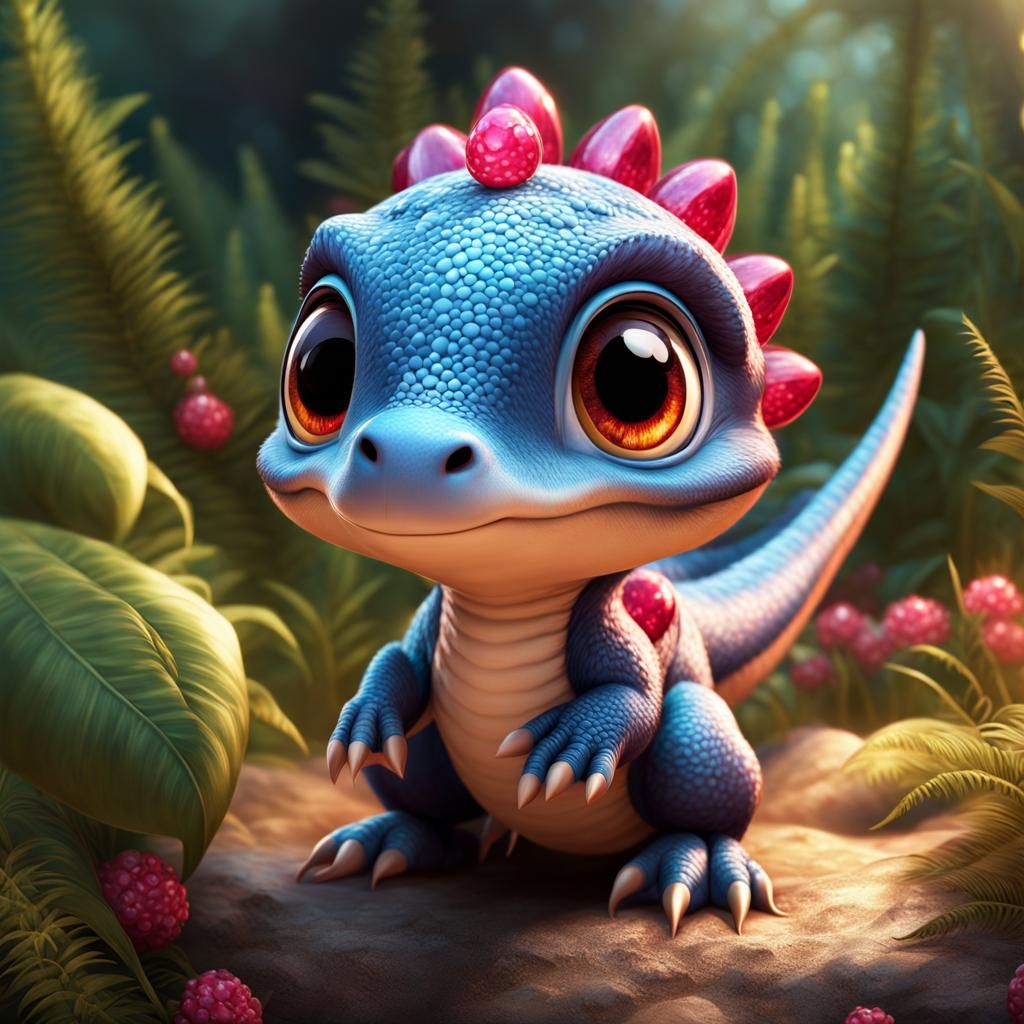 Cute Baby Dino with Eggshell: Detailed Digital Art
