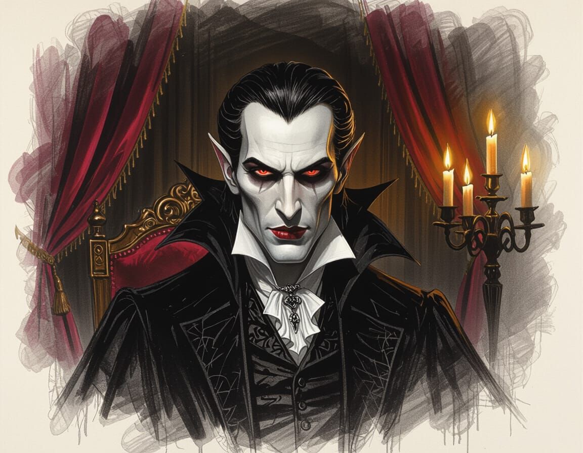 Gothic Vampire Portrait in Opulent Setting