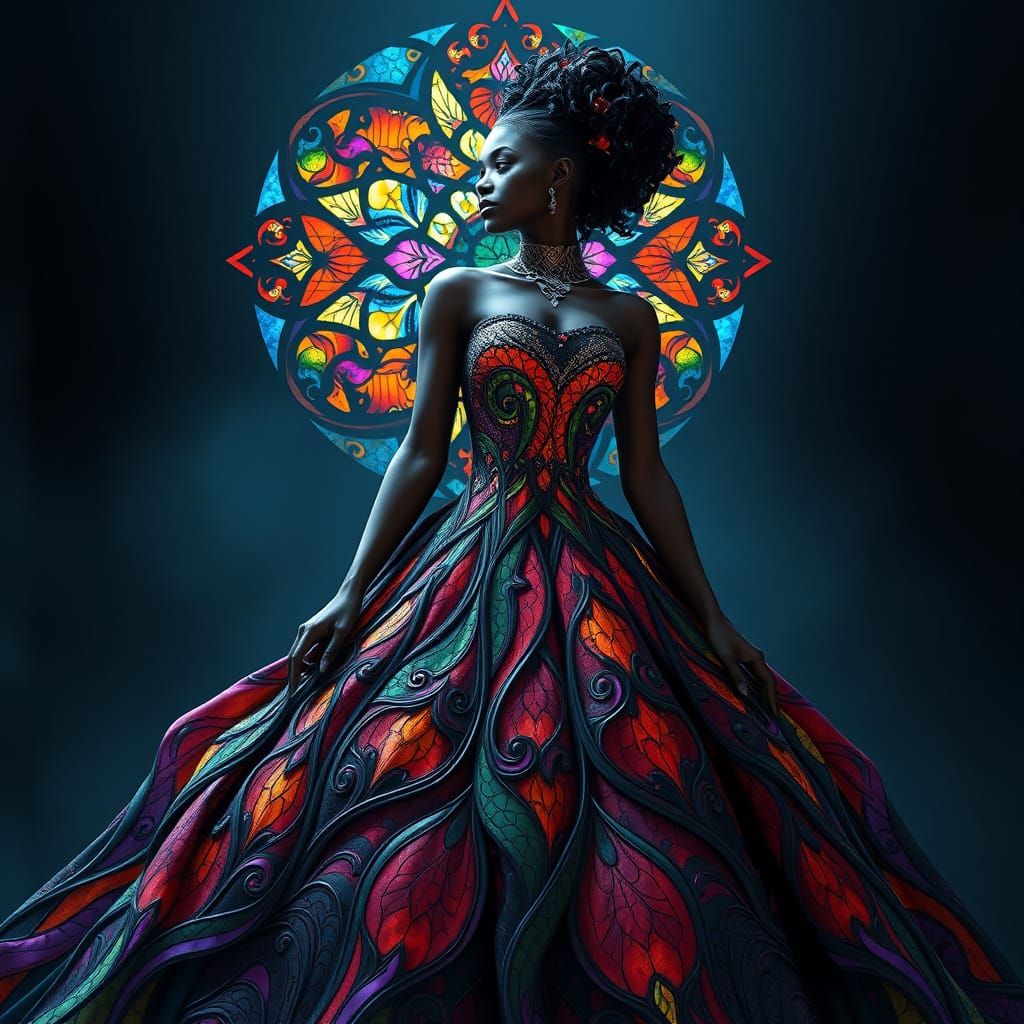 Black Princess in Stained Glass Fantasy