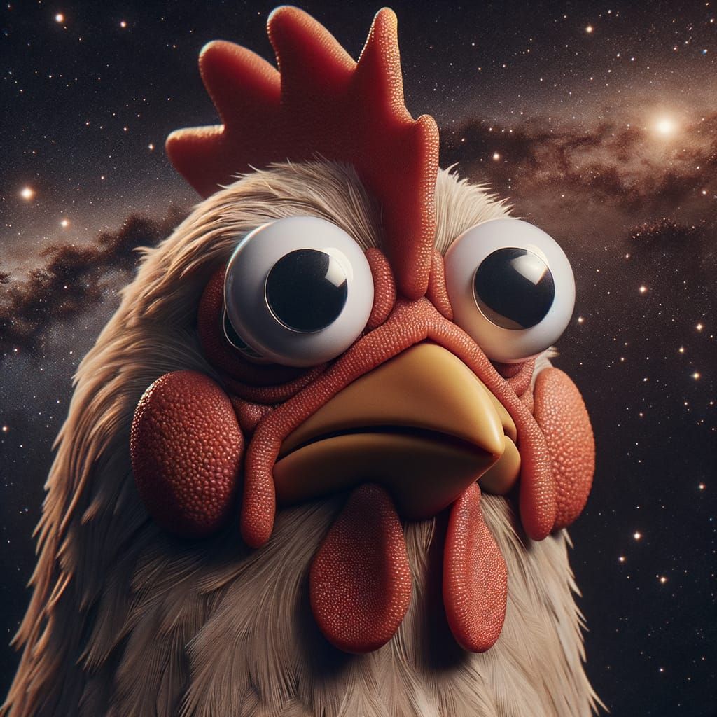 Chicken in Space with Googly Eyes