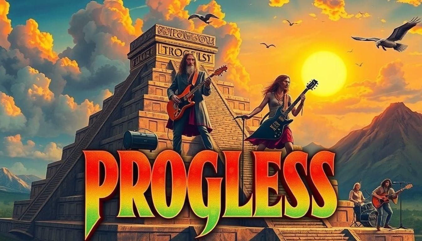 Psychedelic Prog Rock Album Art on Mayan Pyramid