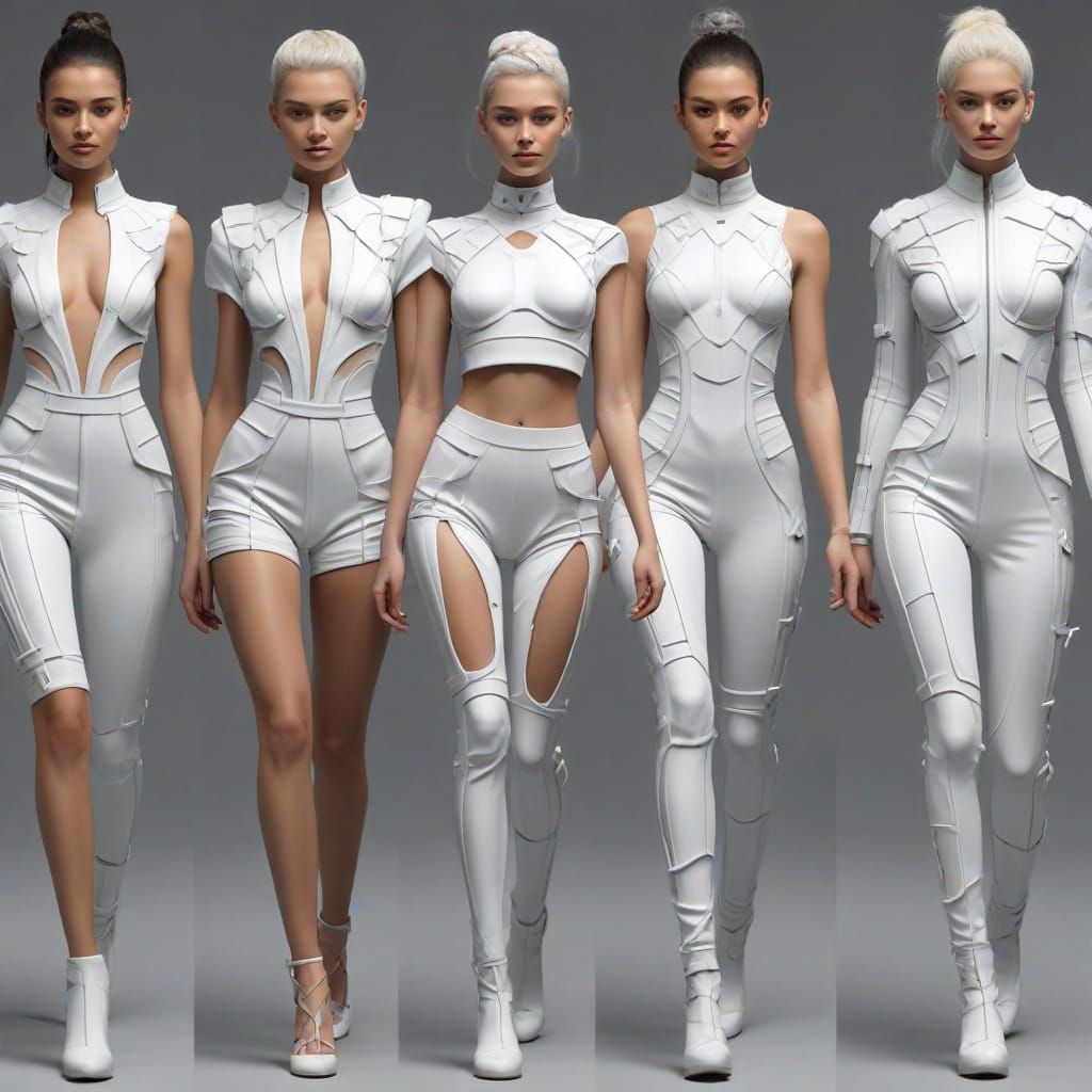 Cyber Unisex Fashion Show in Photorealistic Style