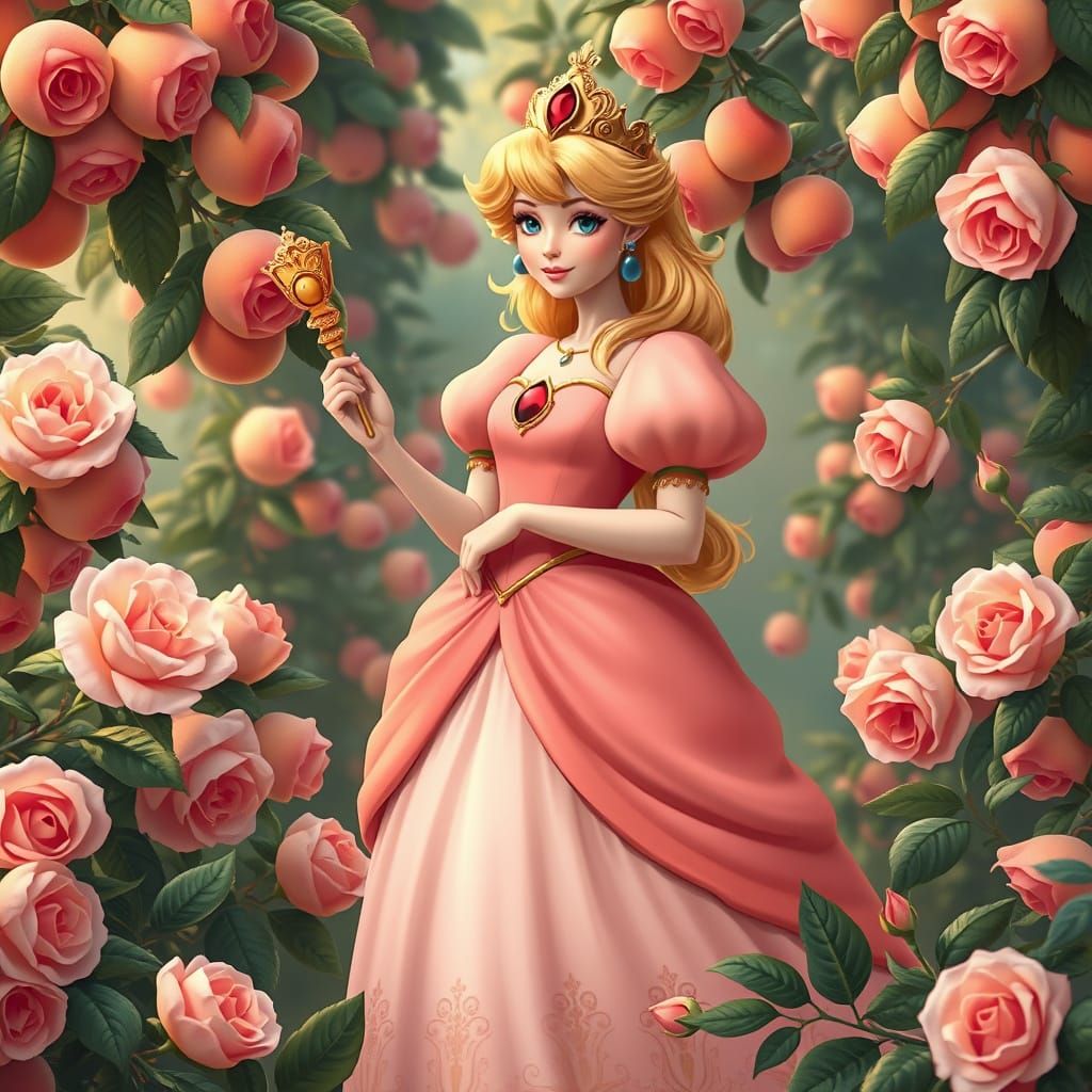 Princess Peach as Empress in Art Nouveau Tarot Card