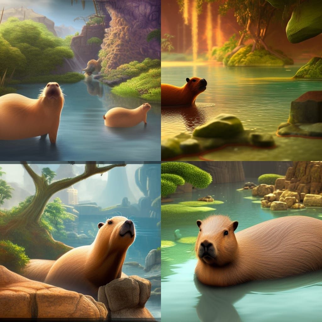 Capybara in Pool: Detailed Matte Painting