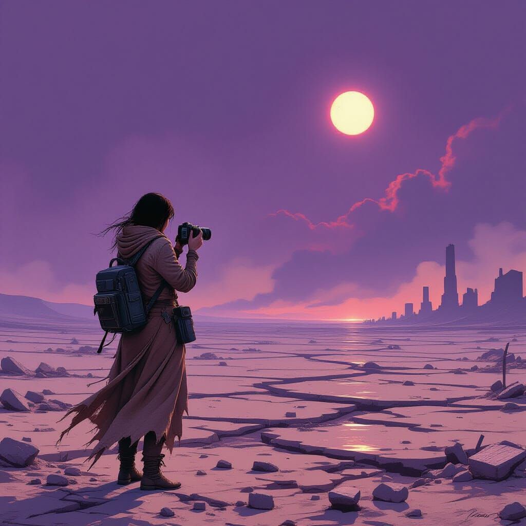 Desolate Plains: Woman with Vintage Camera