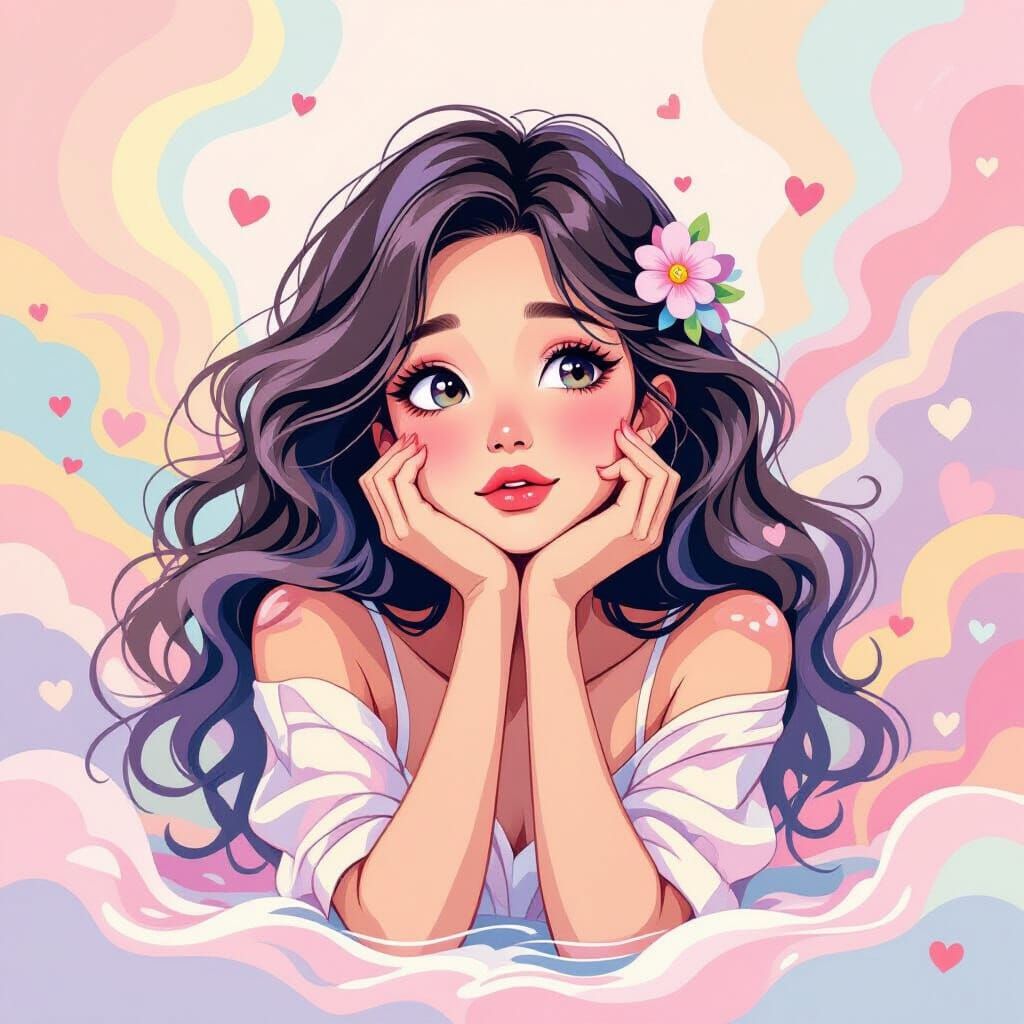 Whimsical Woman in Dreamy Pastel Pop Art