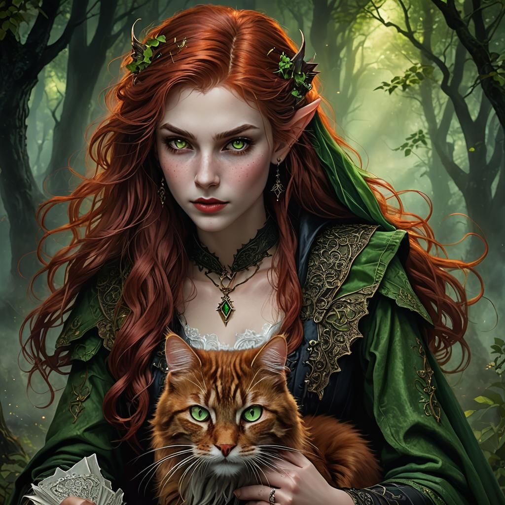 Vampire Half-Elf with Red Hair, Fantasy Art