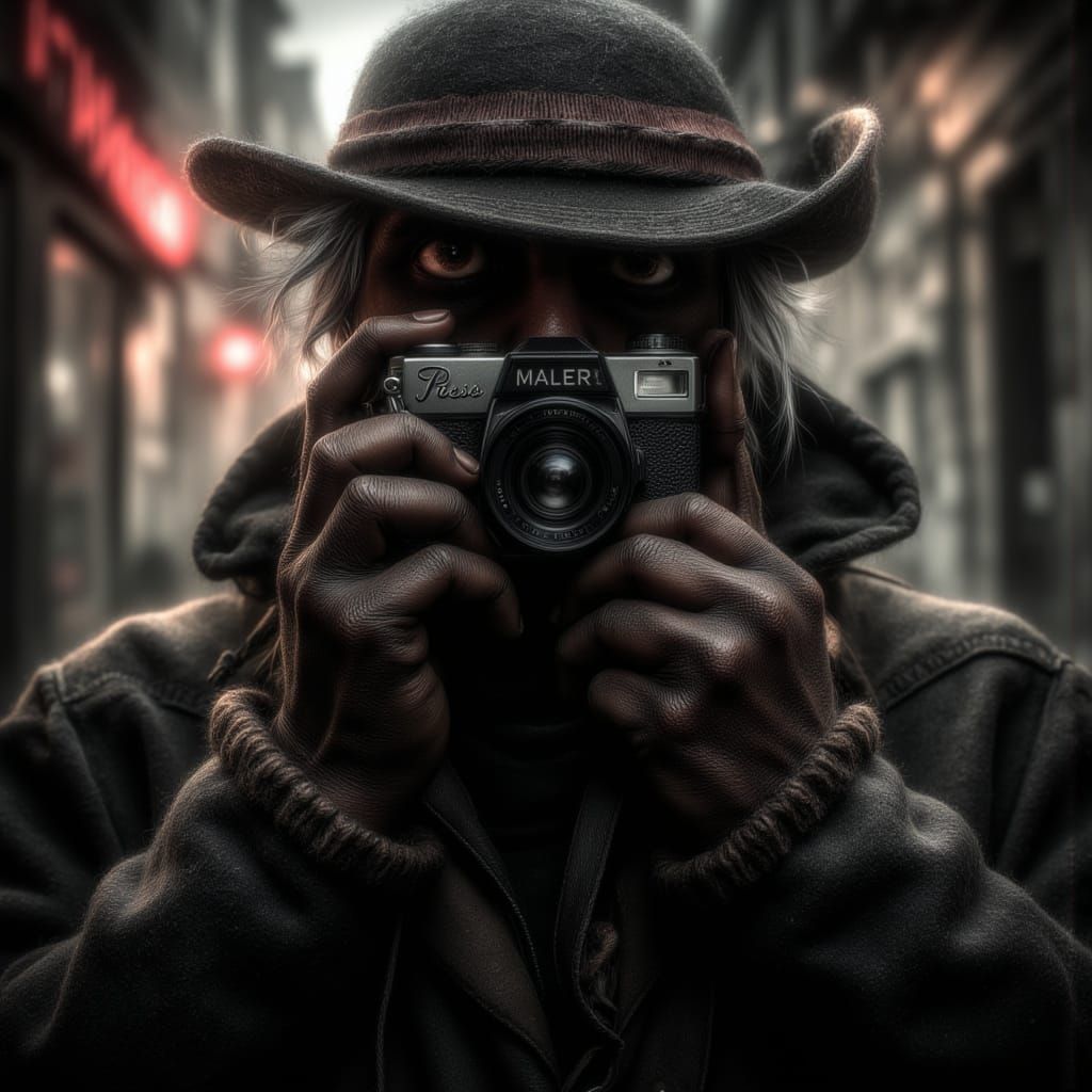 Press Photographer in Rainy Stockholm with Vintage Camera