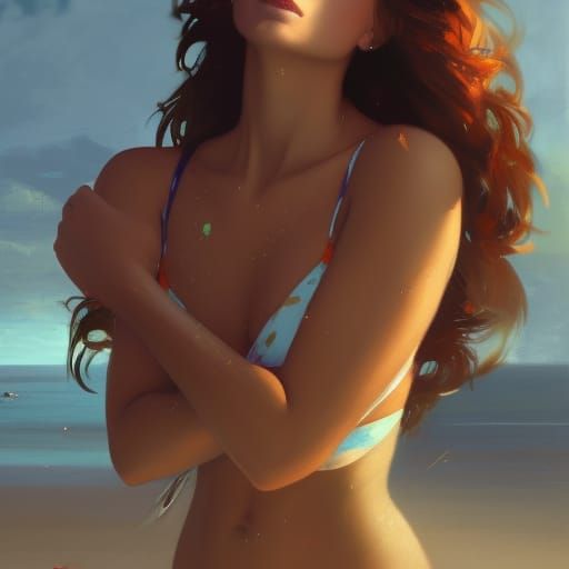 Woman on Florida Beach in Hyperdetailed Digital Art