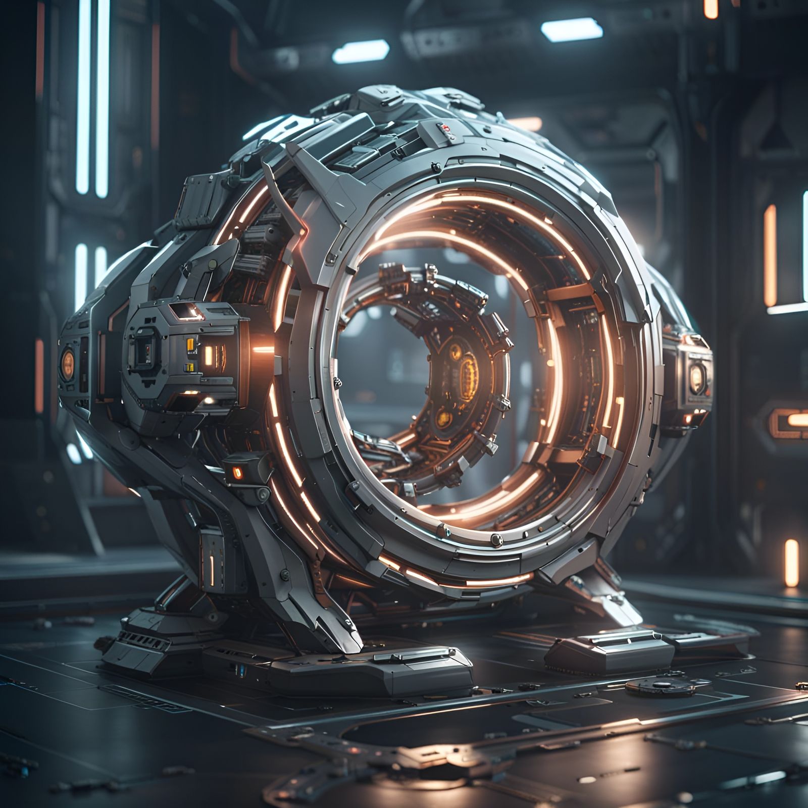 Futuristic Teleportation Portal with Intricate Mech Details