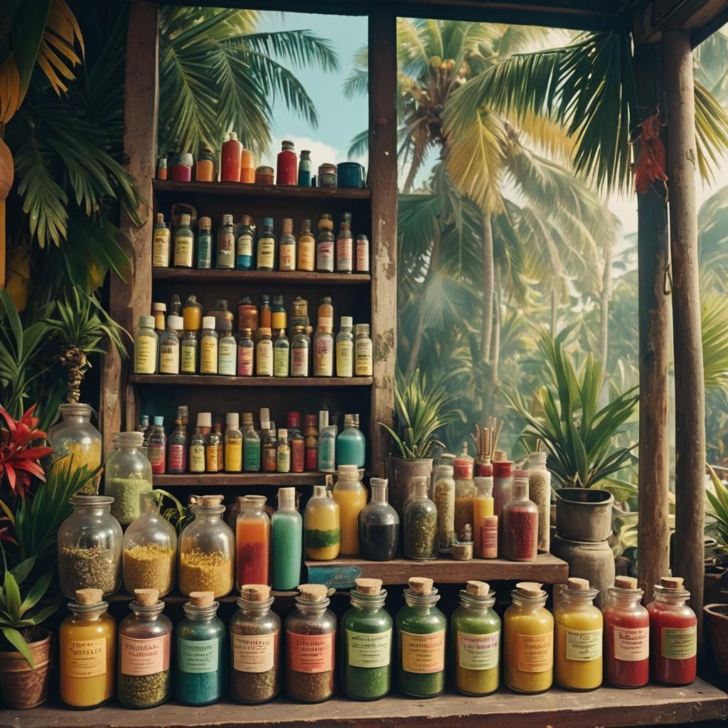 Colorful Caribbean Store Interior in Cinematic Style