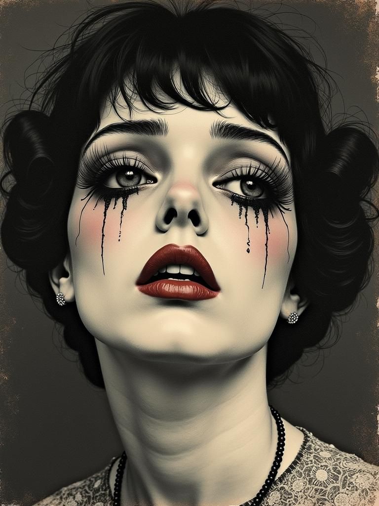 Crying Portrait in Noir Fornasetti Style