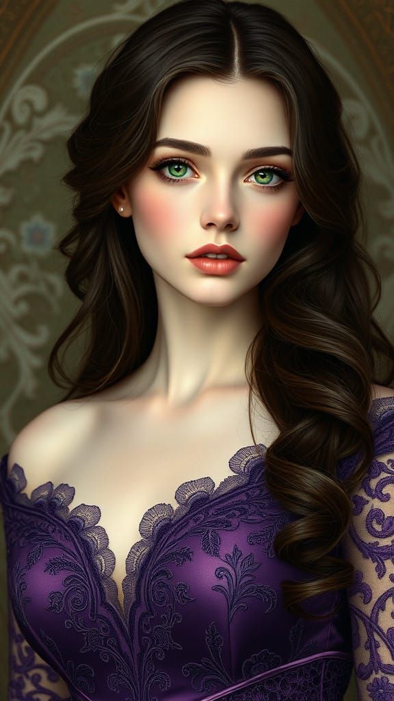 Ethereal Fantasy Portrait in Velvet Lace and Emerald Eyes