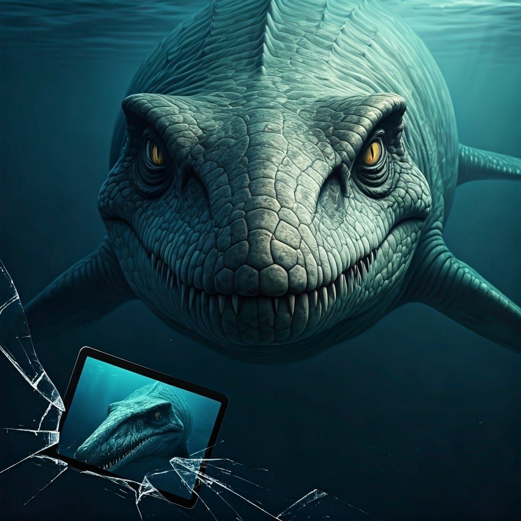 Photorealistic Mosasaur Breaks Through the Screen