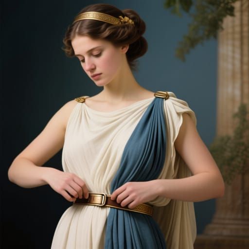 Realistic Portrait of a Young Woman in Greek Peplos