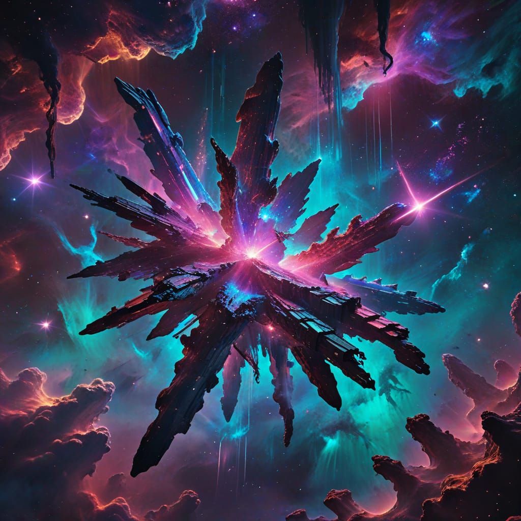 Eagle Nebula: Surreal Neon Dreamscape in Vintage Sci-Fi Styl...
