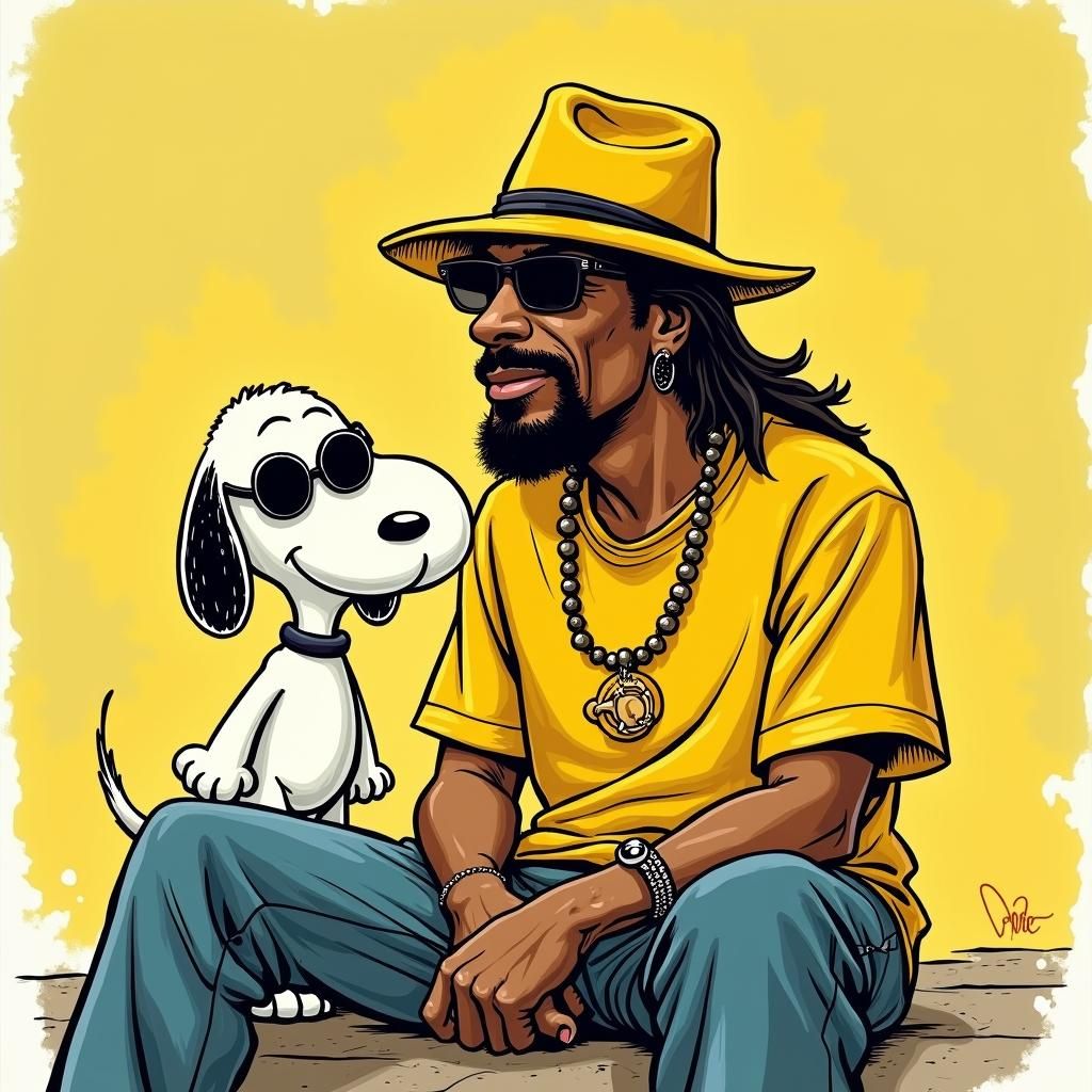 Snoop Dogg and Snoopy in Cartoon Style