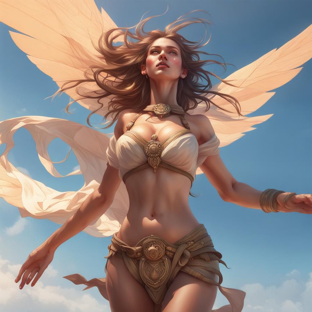 Provocative Woman Flies in Hyperdetailed Portrait