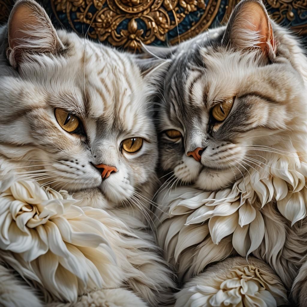 Sleeping Persian Cats in Bright Garden Setting